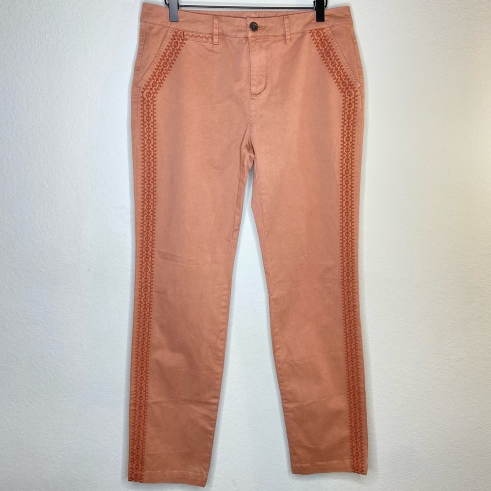 Garnet Hill Embroidered Chino Pants Mauve Pink Mid-Rise Straight Leg
